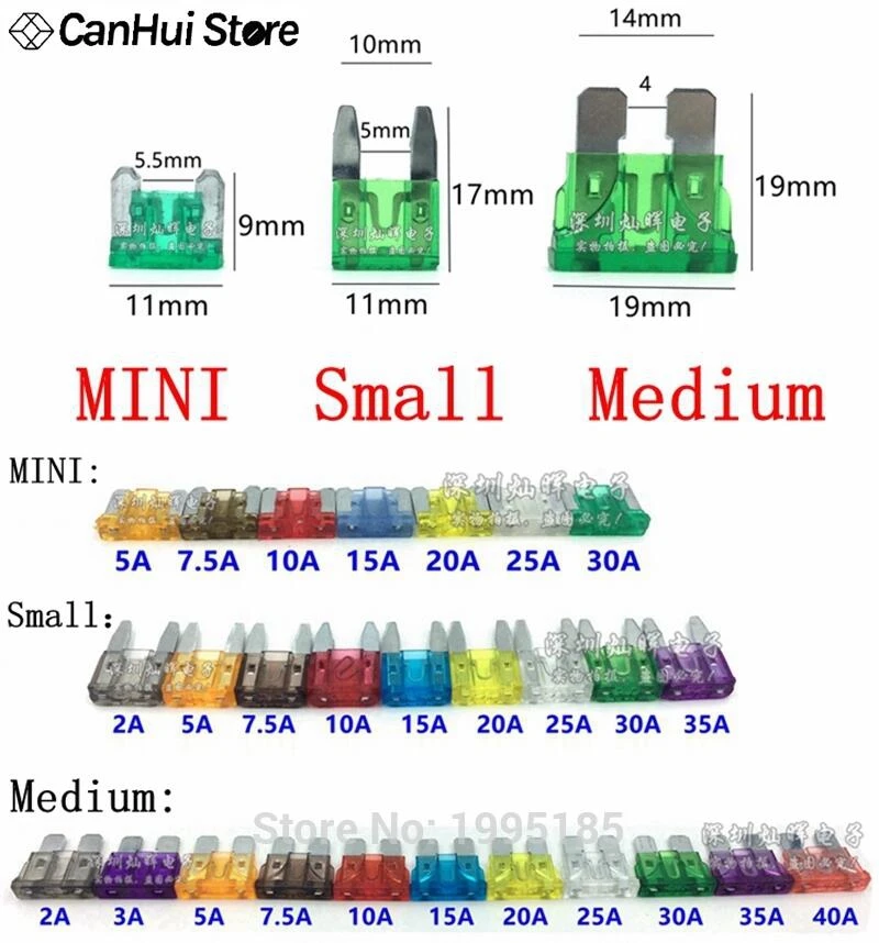 10szt Bezpieczniki samochodowe Mini Mały Średni Zestaw bezpieczników samochodowych 1A 2A 3A 5A 7.5A 10A 15A 20A 25A 30A 35A 40A 45A 50A Zestaw bezpieczników zaciskowych do samochodów ciężarowych