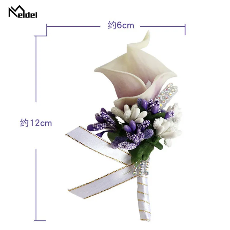 Meldel Wedding Corsage Groom Brooch Pins Wedding Corsages and Boutonnieres White Buttonhole PU Calla Man Marriage Accessories