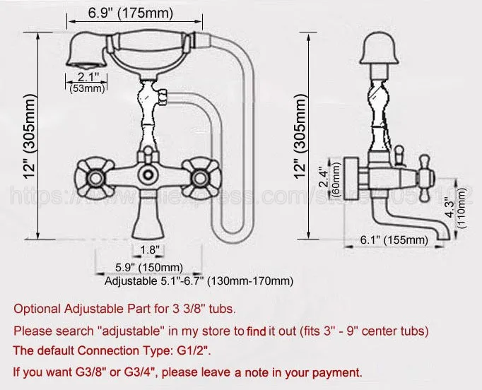 Polished Chrome Wall Mounted Bathtub Faucet Telephone Style Bath Shower Faucet Dual Handle Cold and Hot Water Taps ztf854