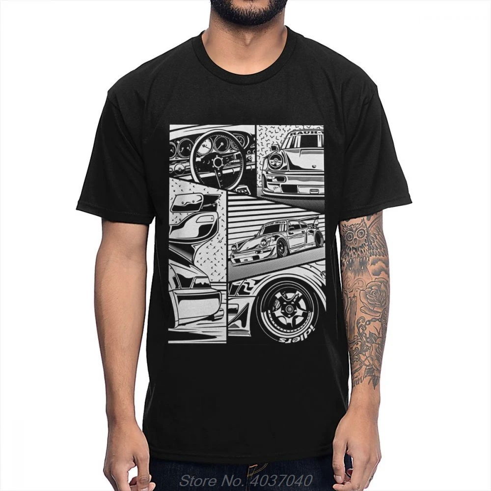 High Quality Print RWB 964 Car Parts Detail T Shirt Round Neck Vintage Style 100% Cotton T-shirt tees harajuku