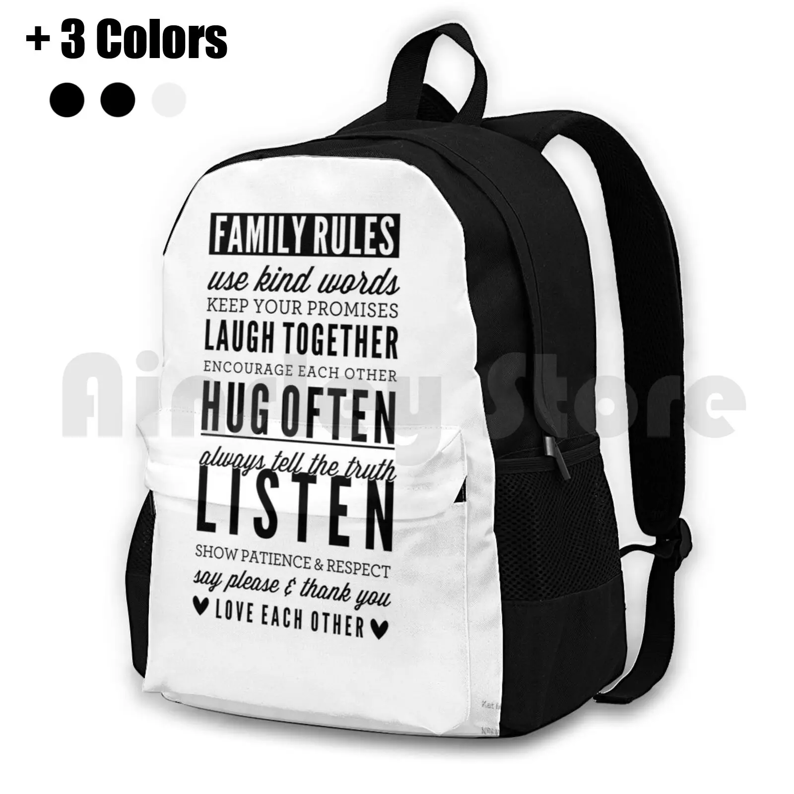 Family Rules Modern Typography Positive Art Gray Outdoor Hiking Backpack Riding Climbing Sports Bag Trendy Subway Art Stylish