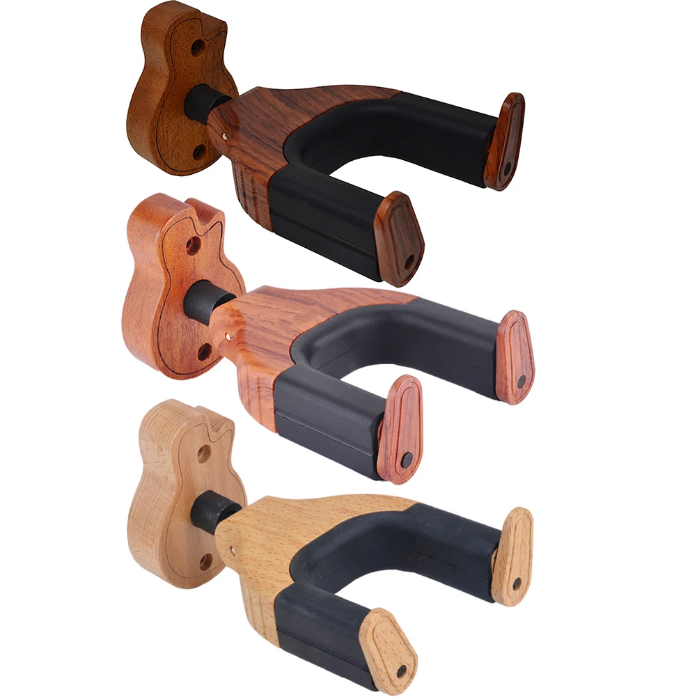 1 Pcs Self-locking Guitar Hangers Hook Holder Wood Wall Mount Auto Lock String Instrument Accessories