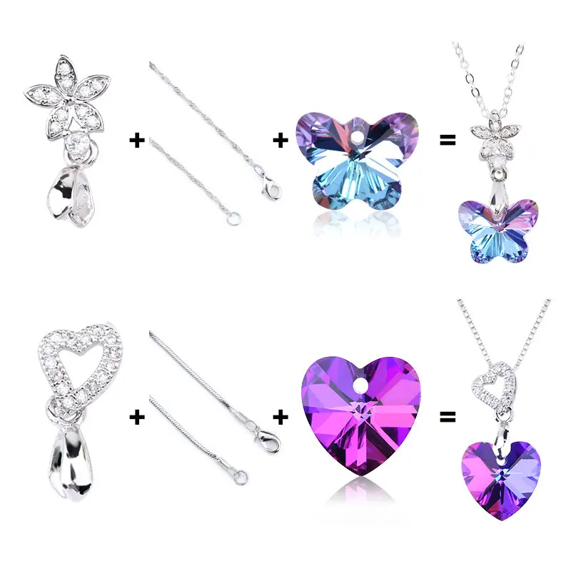 Colgante de corazón Multicolor para mujer, cuentas de mariposa de cristal, dijes de estrella, fabricación de joyas, collares DIY, hallazgos de