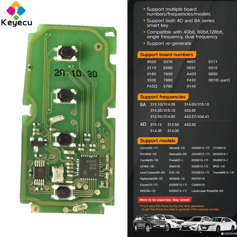 KEYECU Xhorse VVDI XM Smart Key Remote Board for Toyota 8A & 4D By KEY TOOL Plus Max VVDI2 VVDI Mini Support Renew and Rewrite