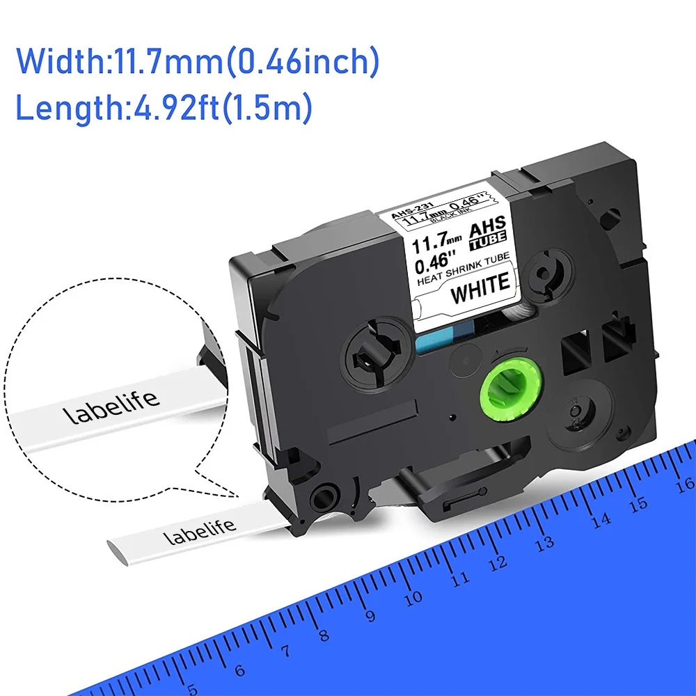 10PK Heat Shrink Tube Tape Compatible for Brother P-touch HSe-211 HSe-221 HSe-231 HSe-631 for Cable wrapping for PTE550W P750WVP