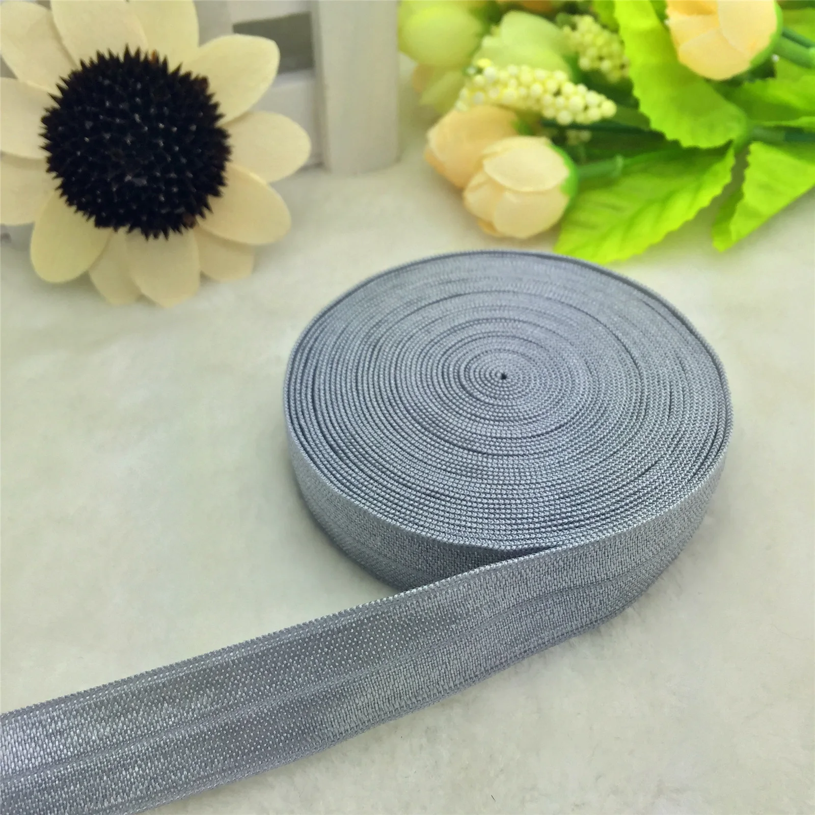 

Hot 15mm 5/10 Yards 5/8" Grey Multirole Fold Over Elastic Spandex Satin Band DIY