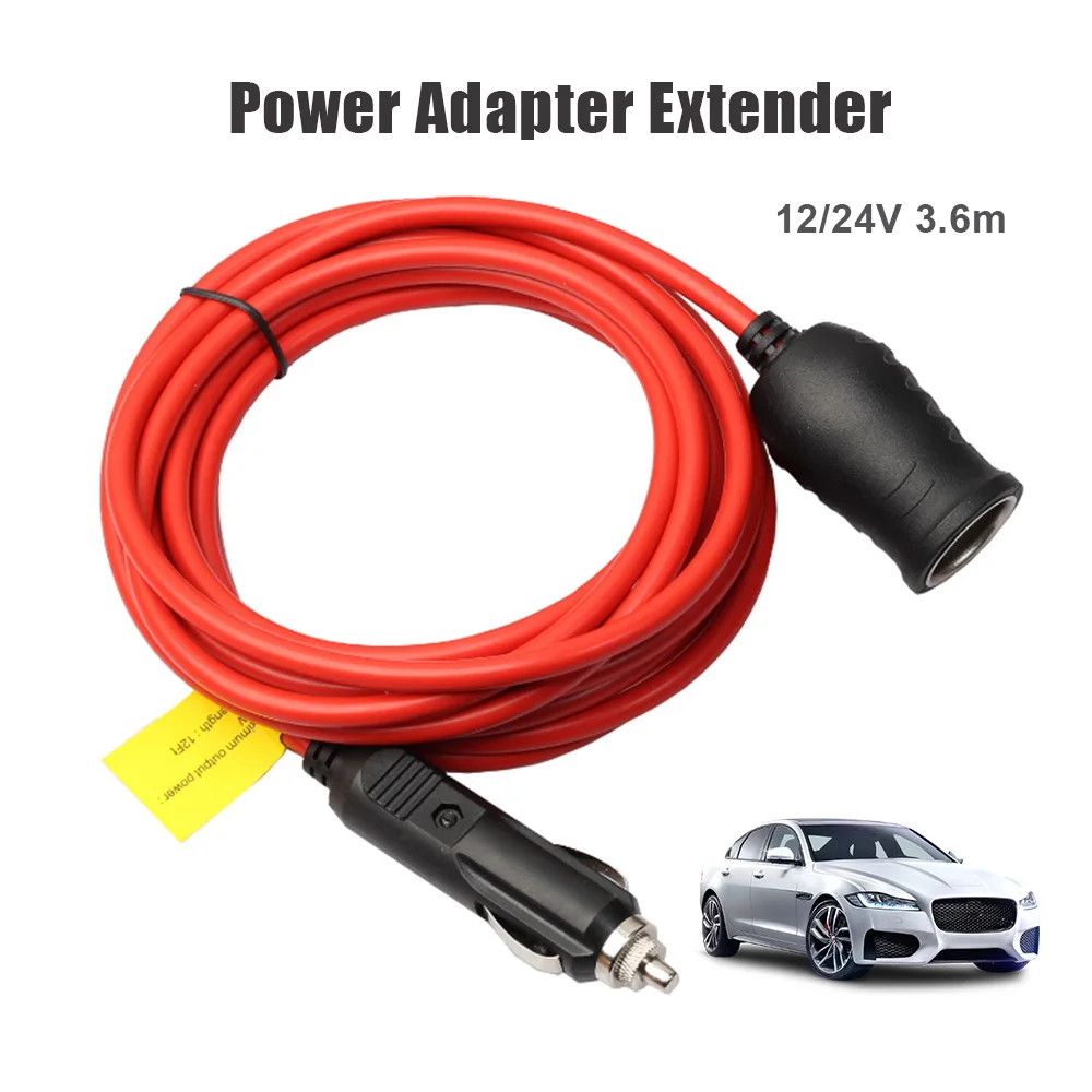 3.6m Cable Car Power Adapter Extender 15A Fuse Indicator 12ft Cord Extension 12V 24V Auto Chargers Cigar Lighter  Socket Plug