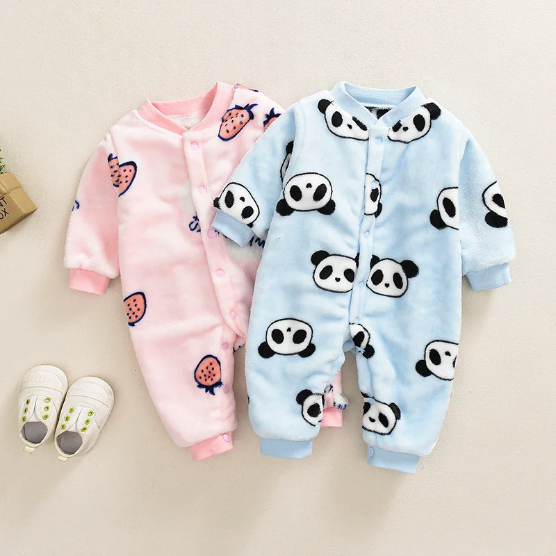 Autumn & Winter Newborn Baby Girl Clothes panda Print Baby Boy Romper Warm Infant Baby Boy Girl Soft Fleece bobysuit Pajamas