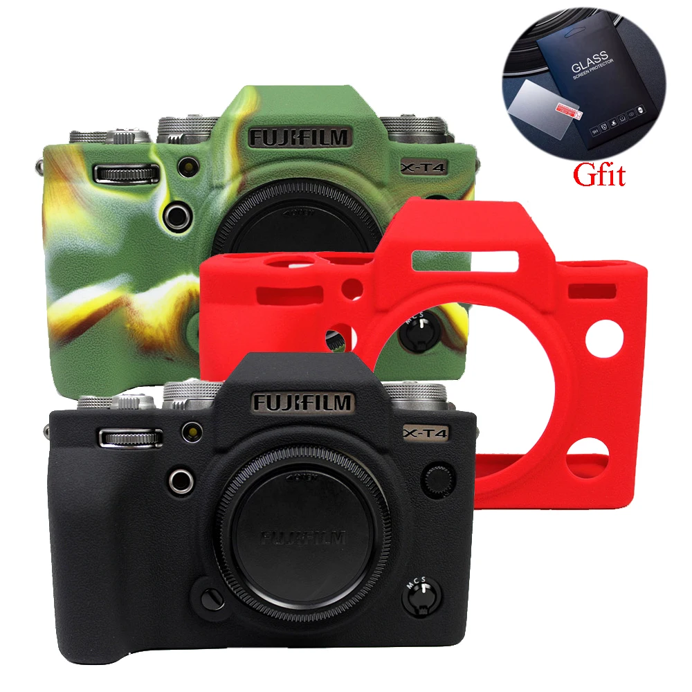 Силиконовый резиновый чехол для камеры Fujifilm XT3 XT4 FUJI XT3 XT4 XS10 XT200 XT10 XT20, чехол из закаленного стекла в подарок