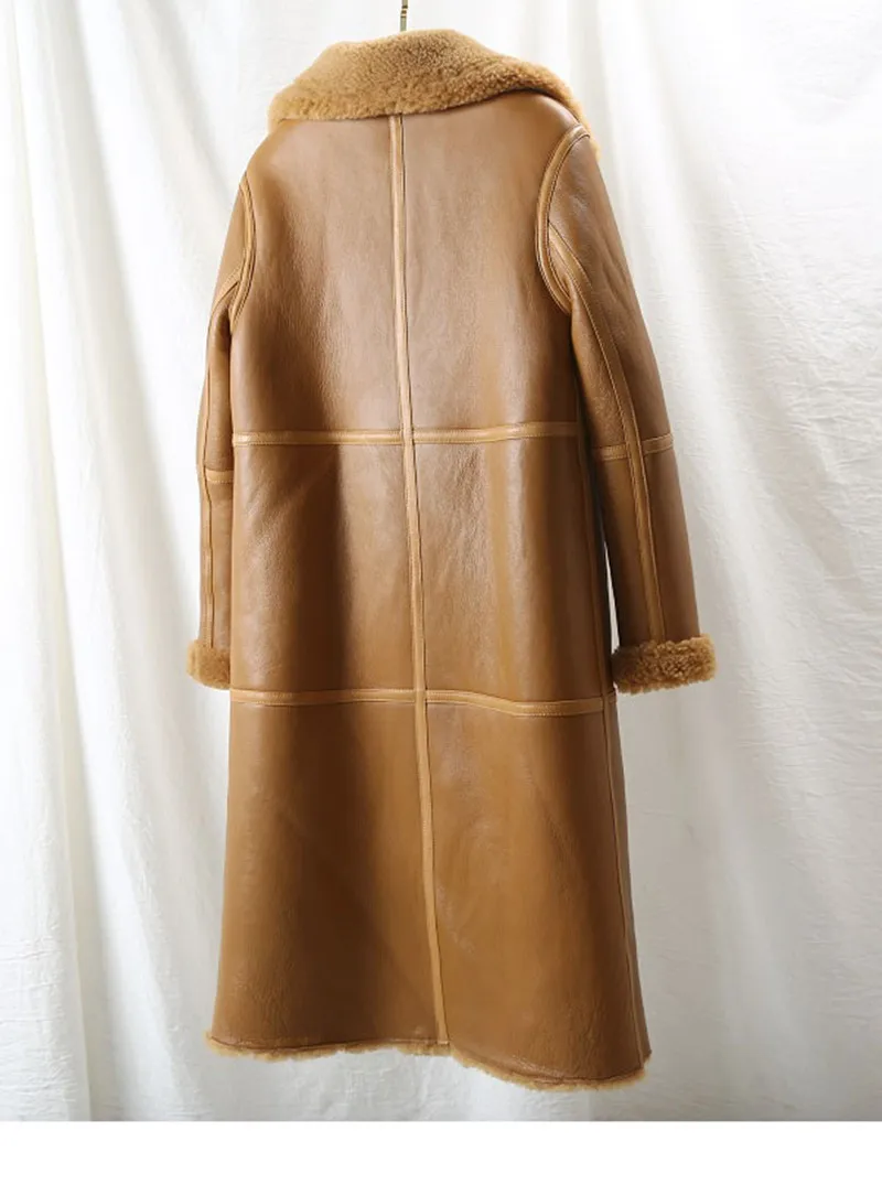 Abrigo de piel auténtica para mujer, Chaqueta larga de piel de oveja Merina Natural, ropa de calle gruesa y cálida, invierno, 2022