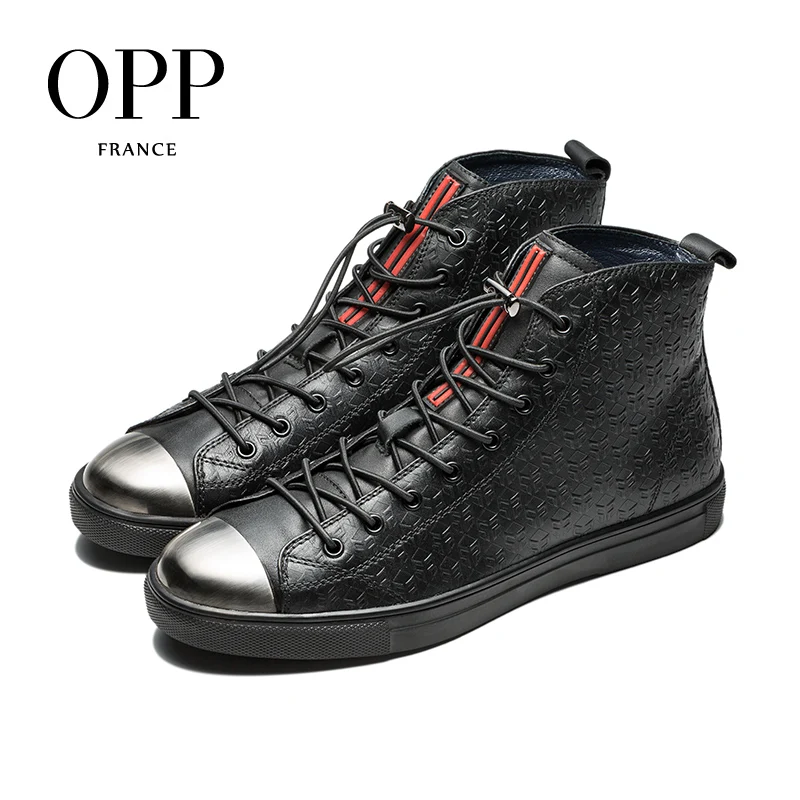 OPP Fretwork Men Shoes Men Boots Genuine Leather Metal Toe Shoes Ankle Boots for men Winter Boots men High Top Metal