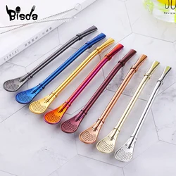 2Pcs Filter Straw Spoon Eco-Friendly Stainless Steel Drinking Straws Tea Strainer Cocktail Shaker Coffee Bar Filtered Spoons
