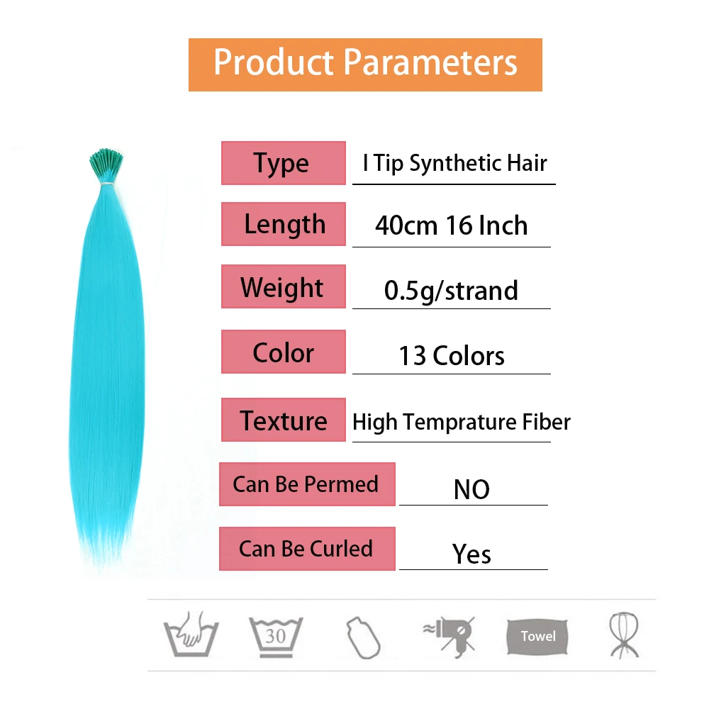 합성 I-tip 헤어 익스텐션 헤어 피스 장식품 소녀와 여성을위한 액세서리 클립없이 다채로운 2021 cosply