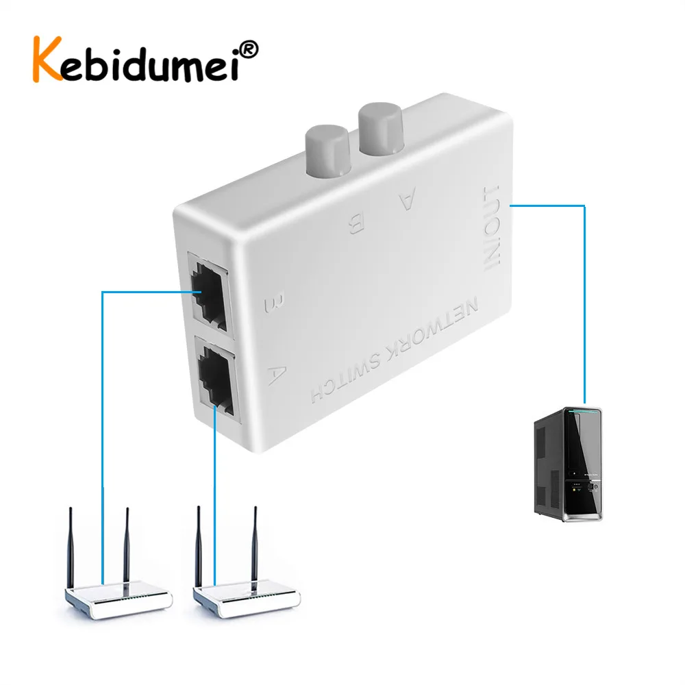 Hot 2 พอร์ต RJ45 เครือข่าย LAN ตัวเลือกสวิทช์ RJ-45 Ethernet สายเคเบิลเครือข่าย Switcher กล่องคู่มือ Sharing Adapter อะแดปเตอ...
