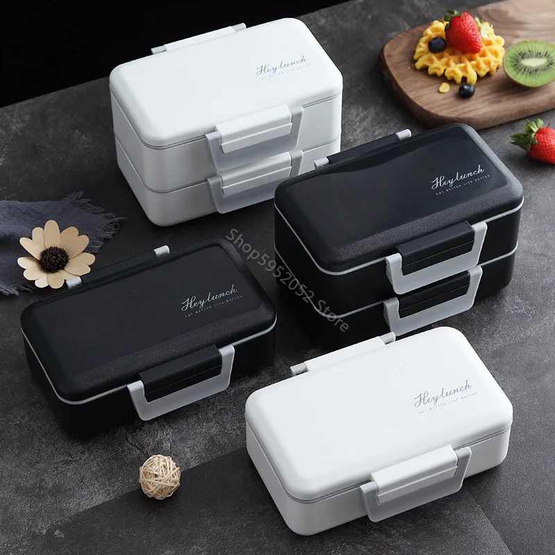 Nordic double-layer Japanese sealed fresh-keeping lunch box microwave heating Office lunch box student lunch box bento box