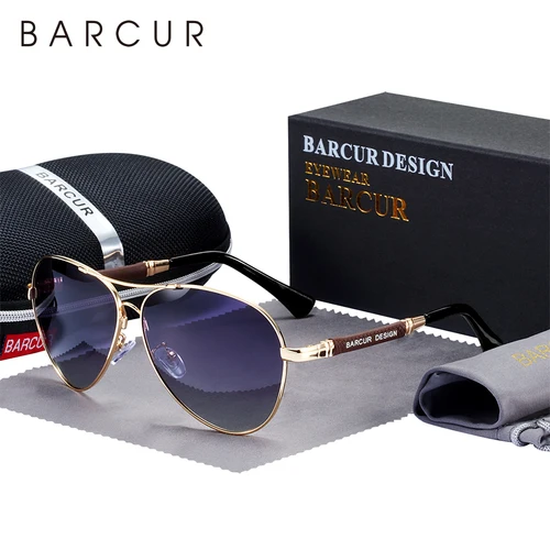 Imagen 1 del producto BARCUR-gafas de sol polarizadas para hombre y mujer, lentes de sol masculinas con diseño de aleación de titanio, gafas de sol con gradiente de piloto