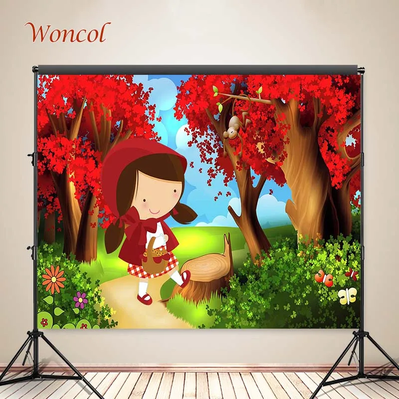 Woncol Little Red Riding Hood การถ่ายภาพพื้นหลังวันเกิด Photo ฉากหลัง Decor แบนเนอร์ Photo Booth Props