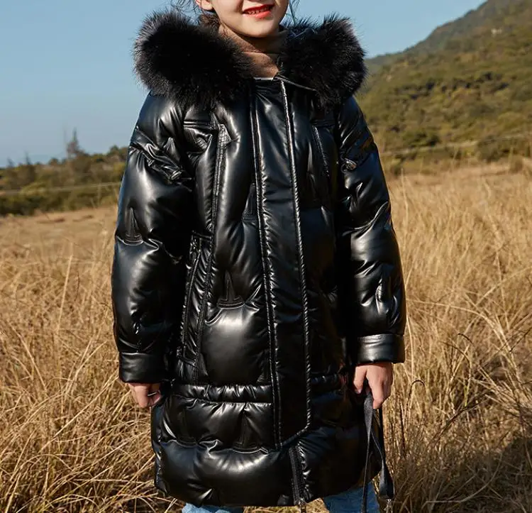 New arrival winter White duck down jacket girls big fur collar thicken warm children down outwear