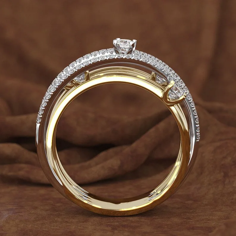 14K 3 Colors Gold Diamond Ring for Women Topaz 1 Carat Gemstone Bizuteria  Anillos Silver 925 Jewelry Engagement Diamond Rings