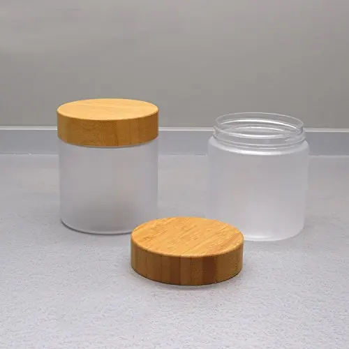 

250g 250ml frosted clear PET plastic cosmetic container cream jar with bamboo wooden lids 8 oz face cream cosmetics container