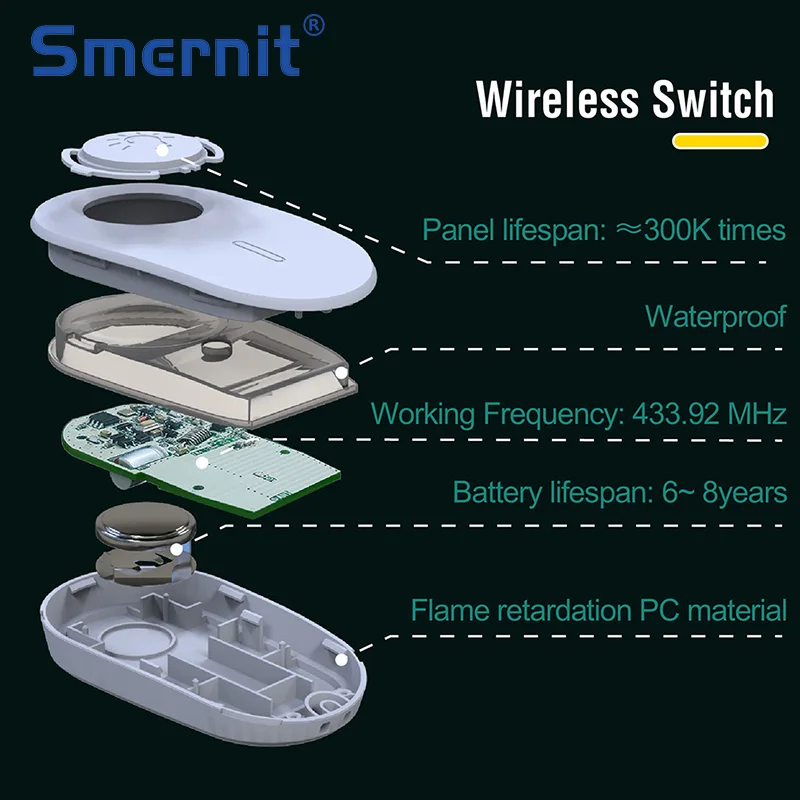 Waterproof Wireless Switch Wiring-free Remote Control Light Switch for Hotel Home 433M Wall Push-button Switches