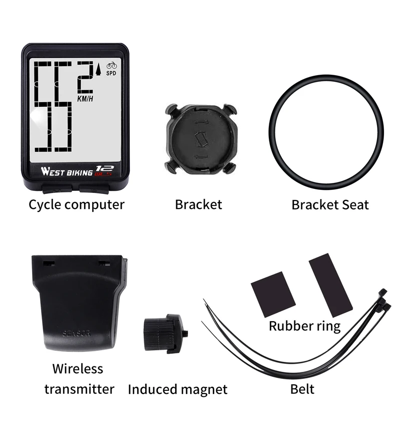 WEST BIKING Wireless Bike Computer Large Digital Speedometer Odometer Rainproof Bicycle Accessories Backlight Cycling Stopwatch