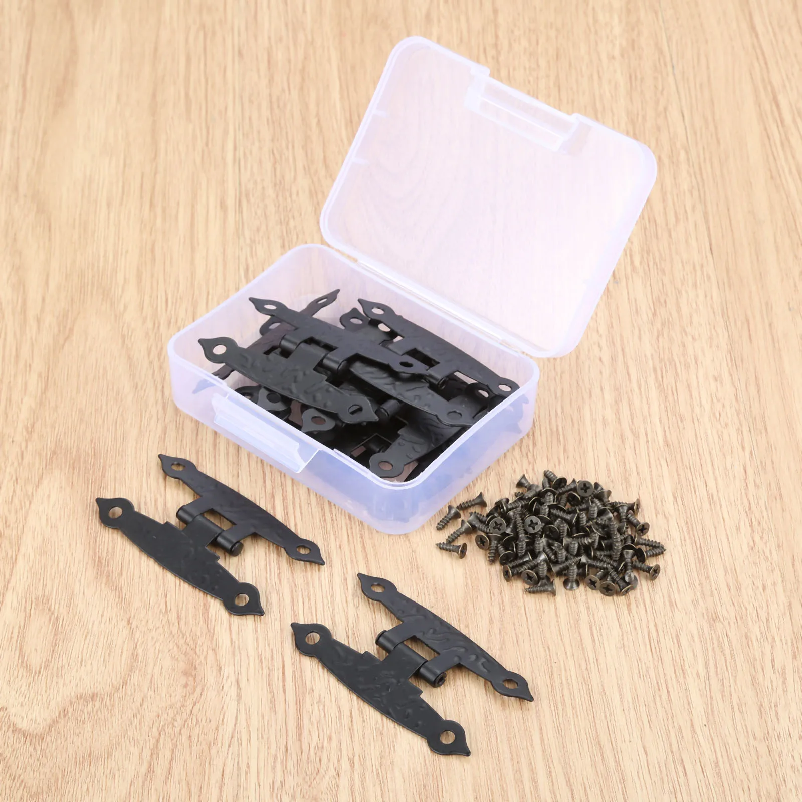 Dreld-黒の家具用ヒンジ4穴,ジュエリー用のヴィンテージ引き出しネジ収納ボックス,10個