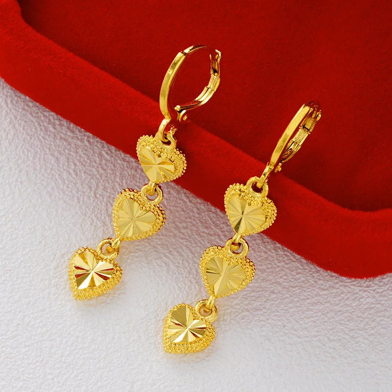 OMHXFC Wholesale European Fashion Woman Girl Party Wedding Gift Flower Heart Apple Star 18KT Gold Drop Earrings ER151