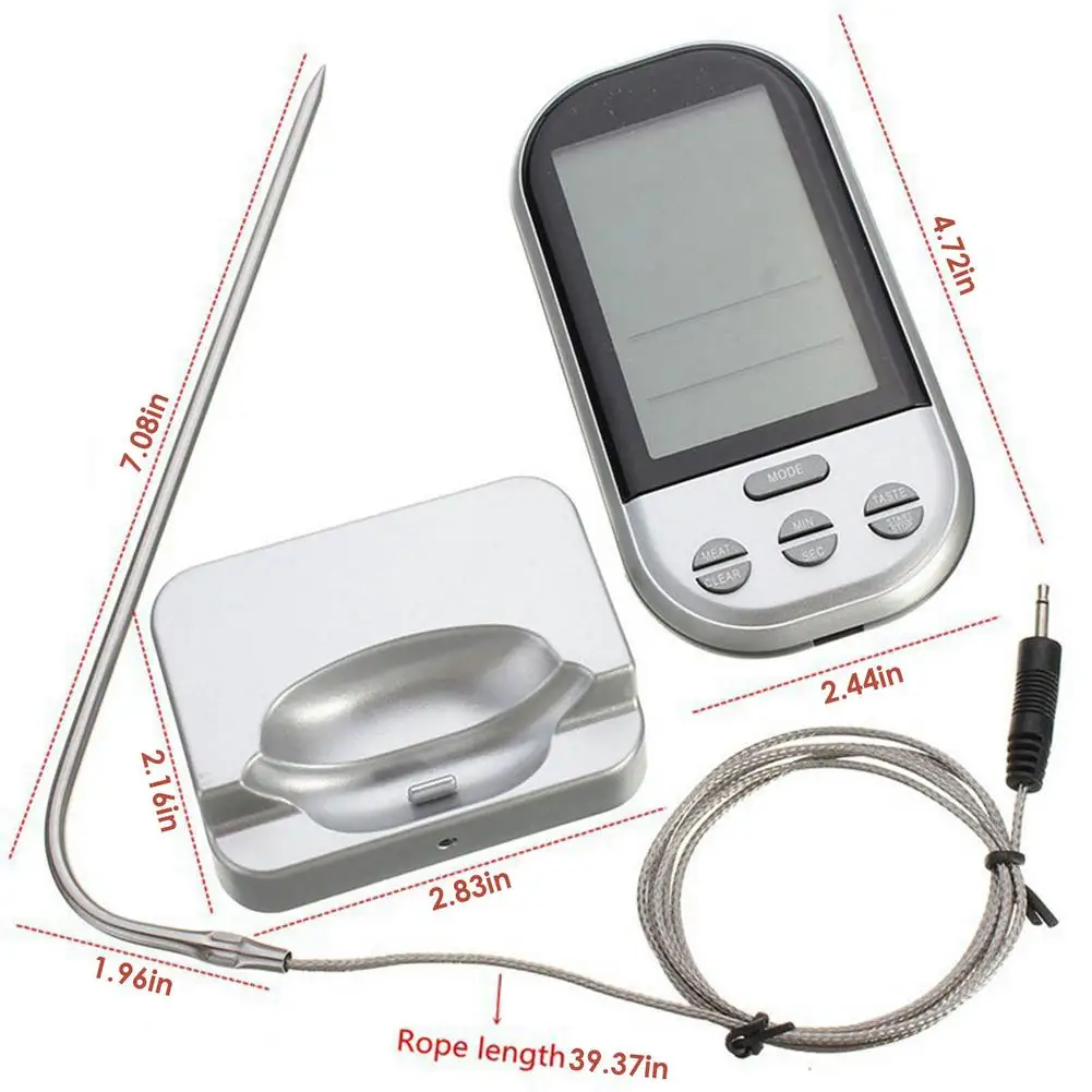 Wireless Meat Thermometer - Digital Kitchen Thermometer With Stainless Probe  With 20-30m Long Range Alarm Notification For Ov