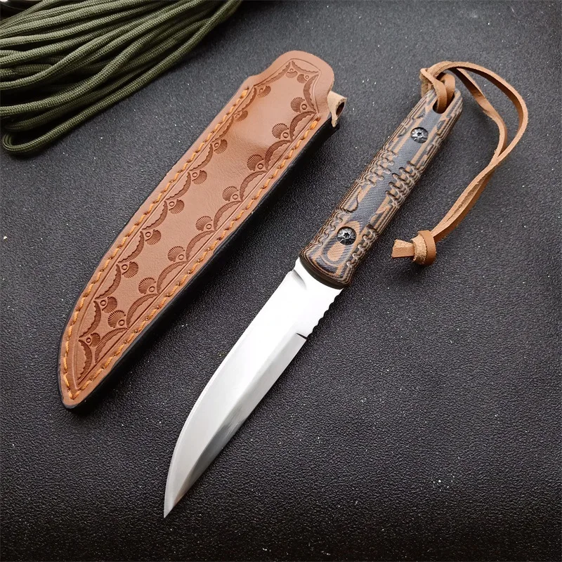 TRSKT D2 Hunting Survival Knives,Camping Knives,Outdoor Knife,Edc Tool Fulltang G10 Handle With Leather Sheath Dropshipping