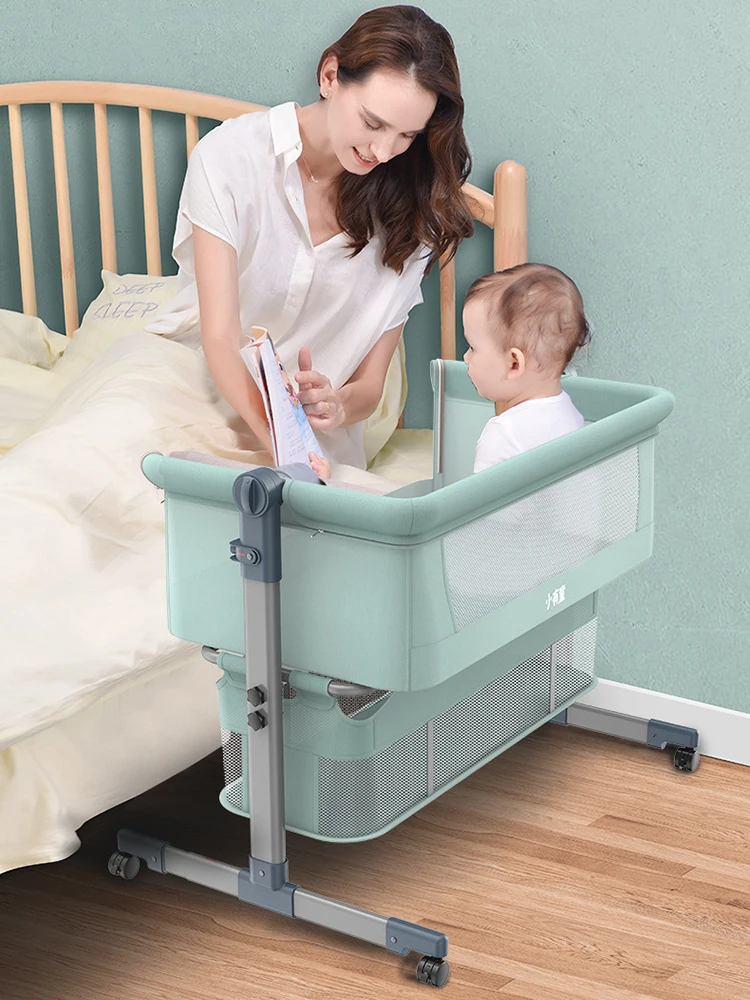 Baby Bed With Net And Mattress Portable Removable Crib Cradle Foldable Adjusting Stitching Nest