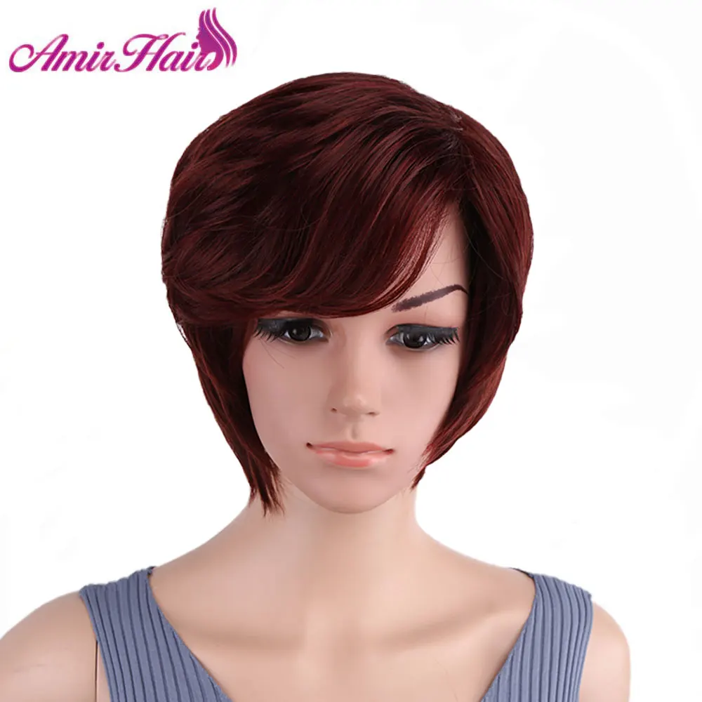 Short Wig Side Bang Bob Red Synthetic Wigs black Soft Layered Hair Wig Short Pixie Cut Wigs for Women Natural Wigs Cosplay