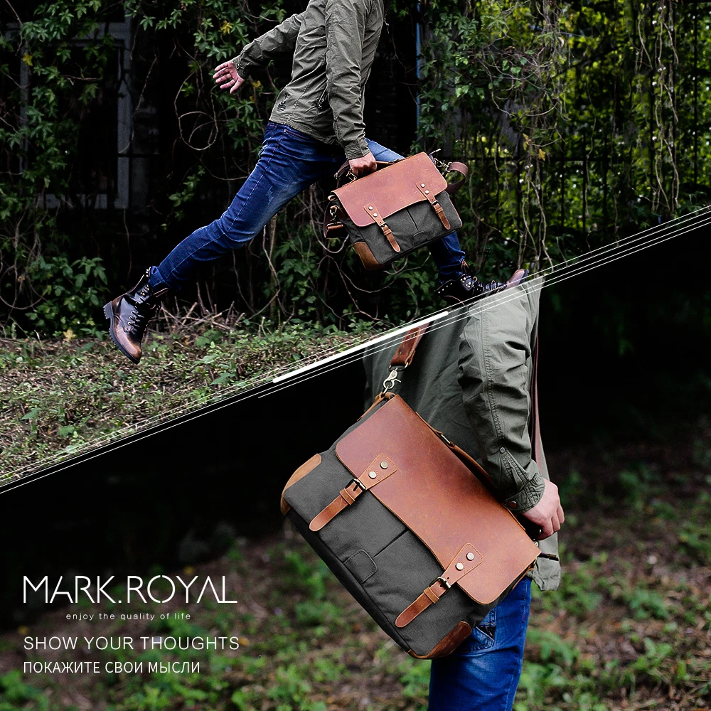 MARKROYAL Vintage  Crazy Horse Leather Canvas Messenger Bags Laptop Briefcase Crossbody Satchel Bag Dropshipping