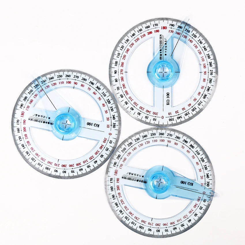 1PC/lot Hot Sale Circular 10cm Plastic 360 Degree Pointer Protractor Rulers Angle Finder for Student Stationery Gift Protractor