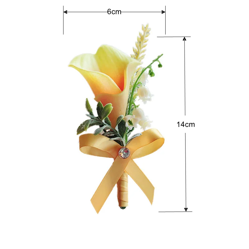 Boutonniere for Groom Corsage Wedding Calla lily Artificial Men Brooch Flowers Suits Decoration Pins Prom Marriage Accessories