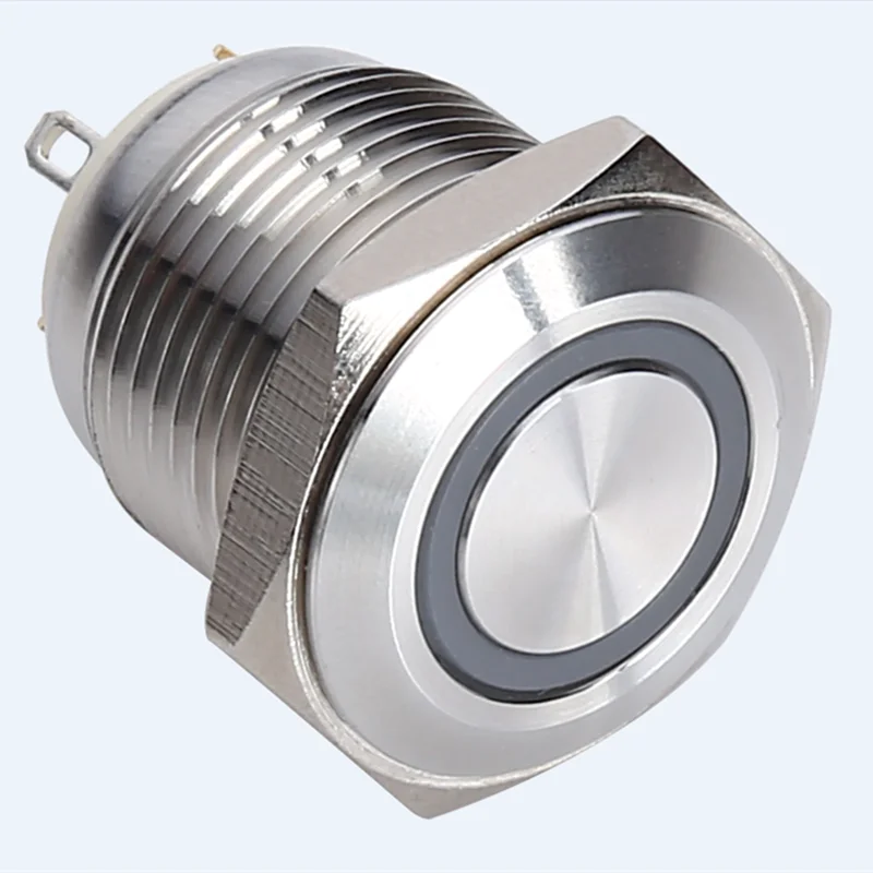 ELEWIND 16mm Ring illuminated Momentary (1NO) Nickel plated brass Flat head switch (PM161F-10E/J/R/12V/N)