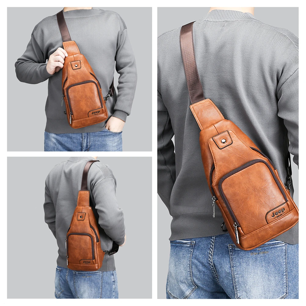 JEEP BULUO Crossbody Bags Men Fashion Casual Chest Pack Short Trip Messengers Chest Bag Water Repellent crossbody bag Male Young