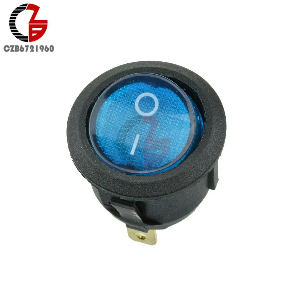 Mini 3Pin Round Push Button Switch On-Off SPDT Toggle Rocker Switch Red LED Light Indicator Embedded 6A 250V 10A 125V AC