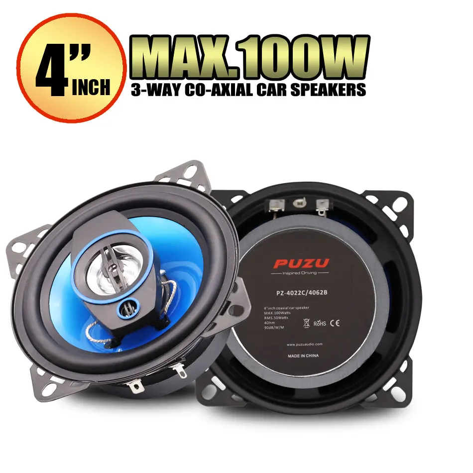 

100W Car Coaxial Speaker 3-way 4 Inch Audio Tweeter Midrange Woofer 4 Ohm Modified Horn Speaker Car High and Low Bass Lossless