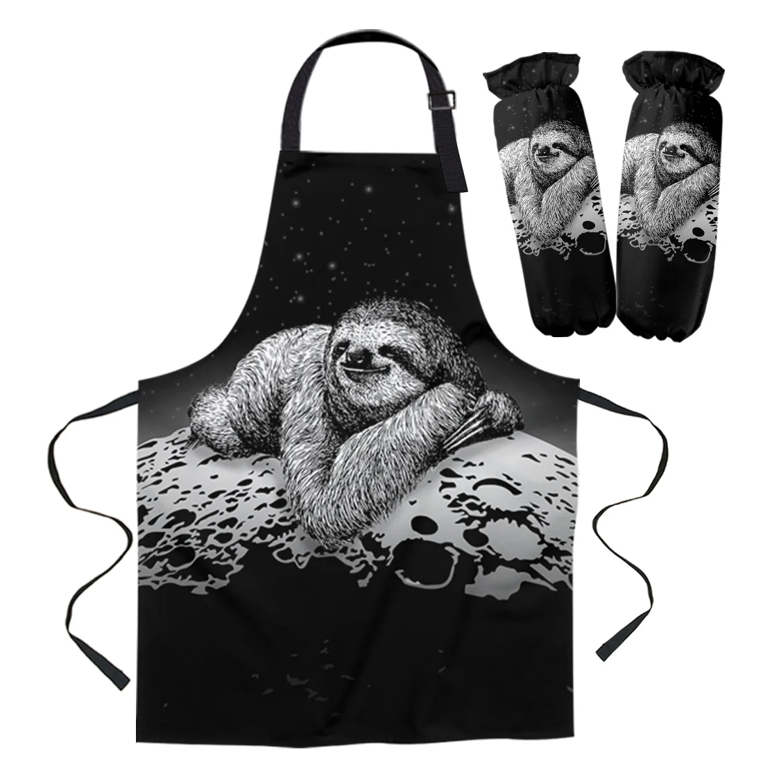 Sloth Moon Lazy Apron Kitchen Bar Restaurant Waiter Sleeveless Housework Woman Kids Apron Cuff Oven Mitt