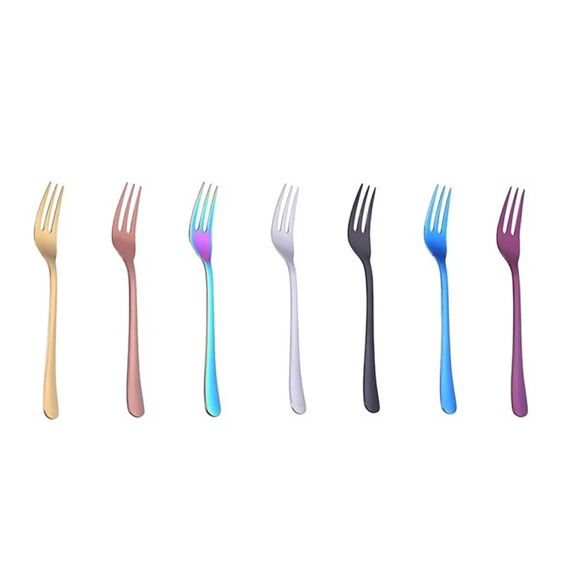 

50pcs Creative Colorful 304 Stainless Steel Gold-plated Fruit Fork Western Restaurant Dessert Fork Snack Cake Fork WB1265