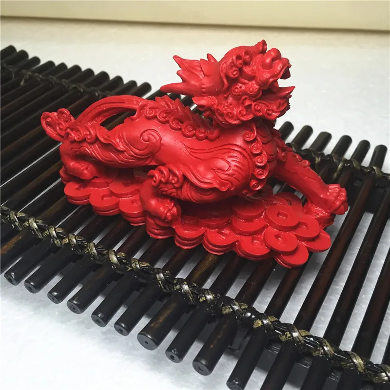 Fine Pure Hand-Carved Handcraft Cinnabar Decoration Pixiu Brave Troops Lucky Mascot Feng Shui Statues Et Sculptures Home Decor