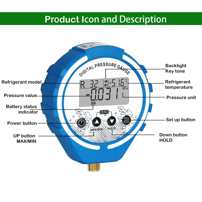 Pressure Gauge Refrigeration Manifold Tester Meter Digital Vacuum Pressure HVAC Temperature Tester Air conditioning repair tool