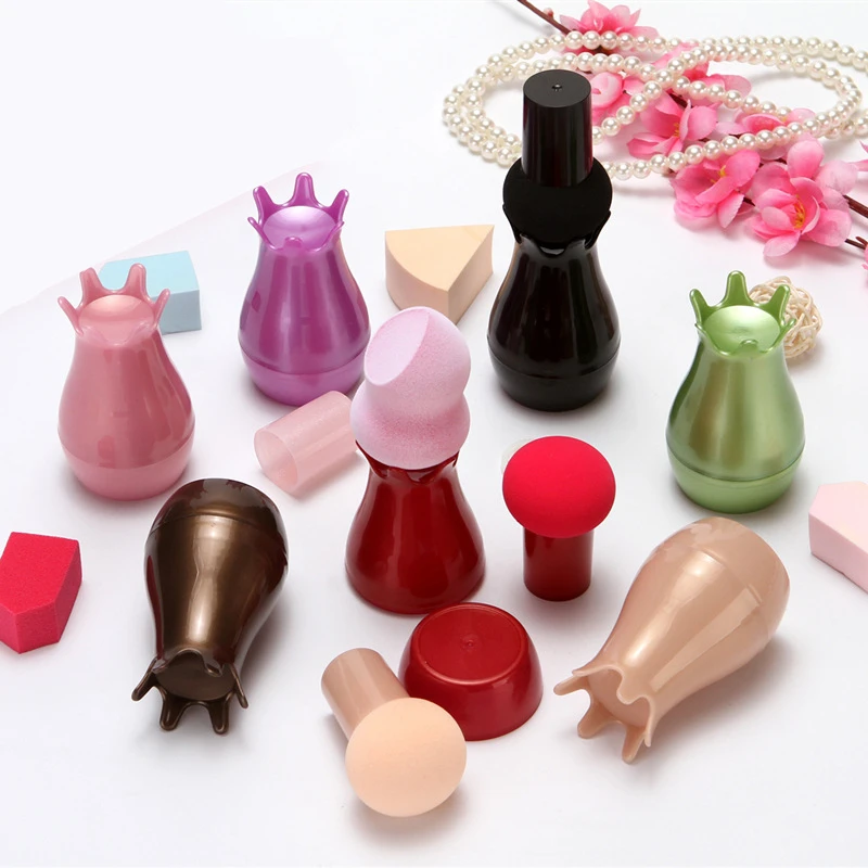 1set Non-latex Makeup Sponge Mushroom Head Powder Foundation Cosmetics Puff with Portable Crown Case Multi-function Holder