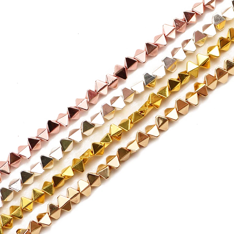 UPGFNK Gold Colour Natural Stone Rhombus Hematite 6*5mm Spacer Loose Beads For Jewelry Making Diy bracelet Accessories Findings