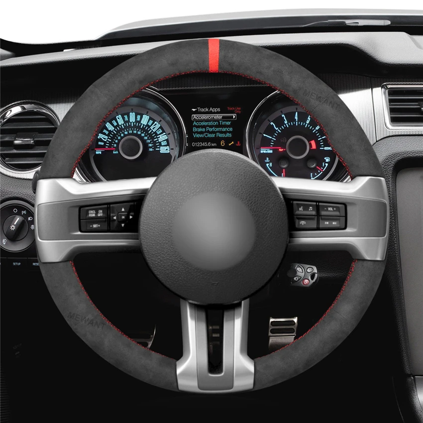 MEWANT Dark Gray Alcantara Black Car Steering Wheel Cover for Ford Mustang 2009 2010 2011 2012 2013-2014