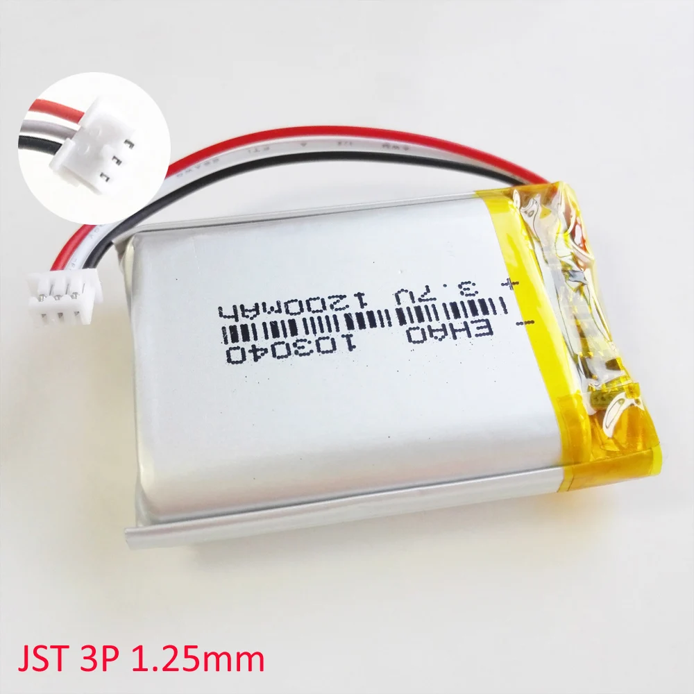 JST 3Pin 1.0/1.25/1.5/2.0/2.54mm wtyczka 3.7V 1200mAh 103040 litowo-polimerowa LiPo akumulator do MP3 GPS DVD mobile