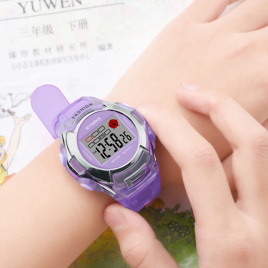 SYNOKE-Montre de sport numérique LED pour enfants, chronographe étanche, bracelet en silicone, montre-bracelet pour fille et garçon, horloge,