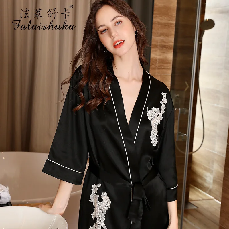 19 momme 100% Genuine silk robes women wedding dresses for woman Elegant gown nightwear bathrobe bride S5699