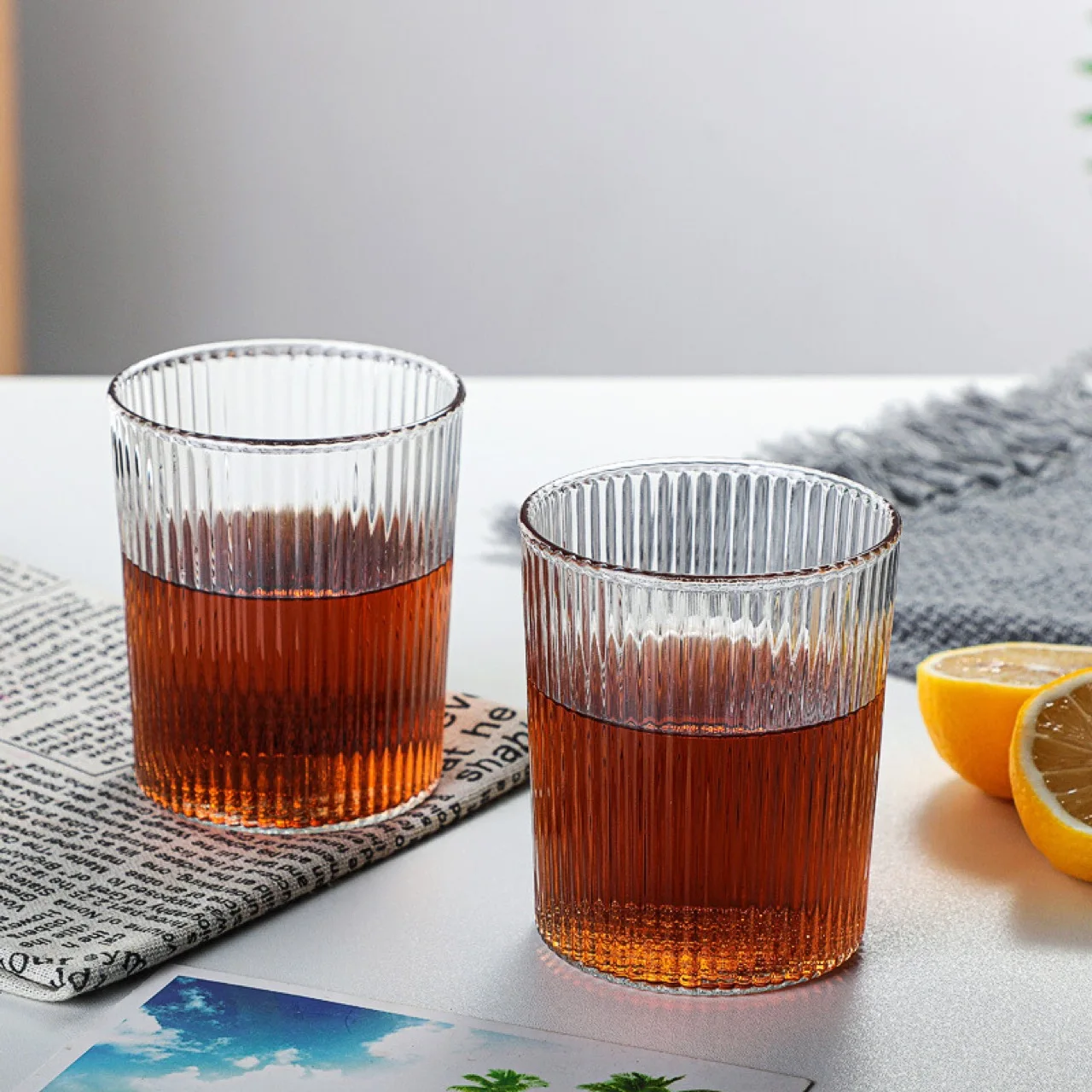 

Nordic Water Glass Cups Vertical Stripes Pattern Teacup Home Beer Juice Cocktail Drinkware Of Wine Coffee Mug Drinking Glasses